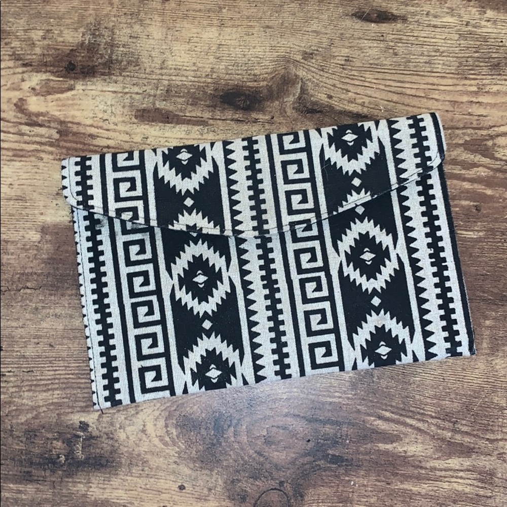 Burlap Aztec pattern envelope style clutch bag